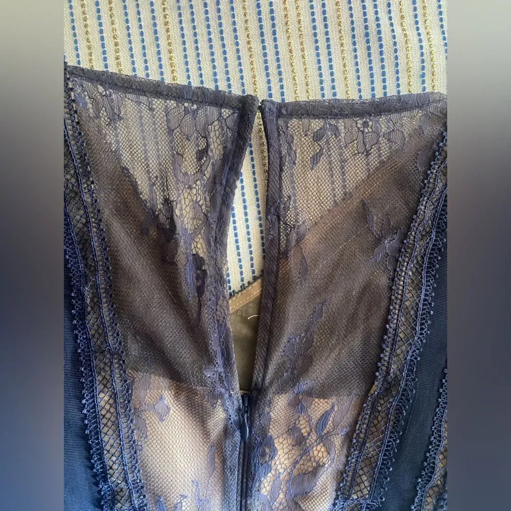 Self-Portrait Mini Dress Size 0 Navy Blue  Lace Ruffles Sleeve Lined - Picture 14 of 16